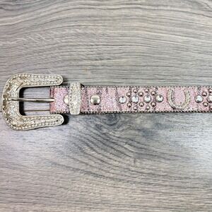 Nocona Kids Pink Rhinestone Western Belt Horseshoe Glitter Bling Cowgirl 24"